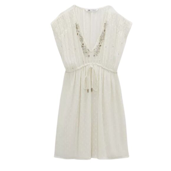 Zara Sexy Sheer Plunging V-Neck Sequin Cocktail Party Beachy Mini Dress M - Picture 5 of 16